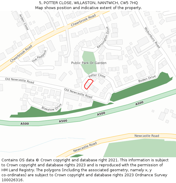 5, POTTER CLOSE, WILLASTON, NANTWICH, CW5 7HQ: Location map and indicative extent of plot