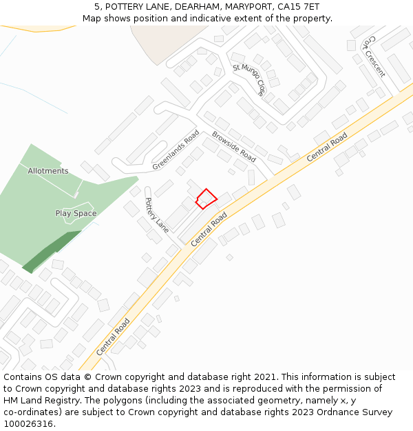 5, POTTERY LANE, DEARHAM, MARYPORT, CA15 7ET: Location map and indicative extent of plot