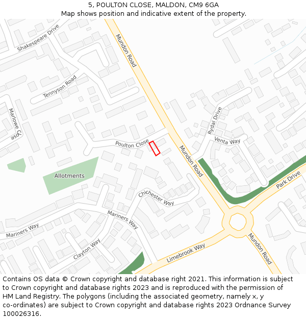 5, POULTON CLOSE, MALDON, CM9 6GA: Location map and indicative extent of plot