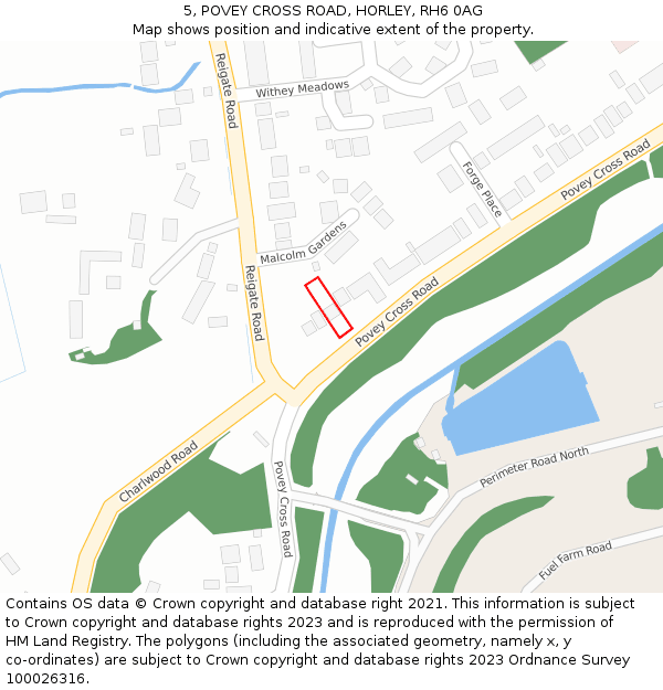 5, POVEY CROSS ROAD, HORLEY, RH6 0AG: Location map and indicative extent of plot