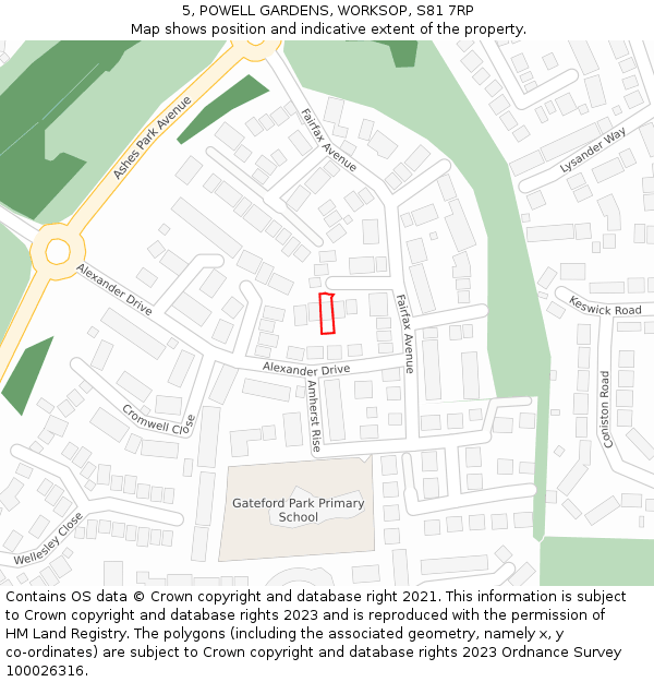 5, POWELL GARDENS, WORKSOP, S81 7RP: Location map and indicative extent of plot