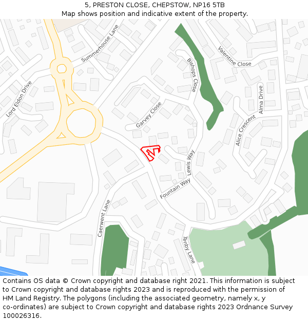 5, PRESTON CLOSE, CHEPSTOW, NP16 5TB: Location map and indicative extent of plot