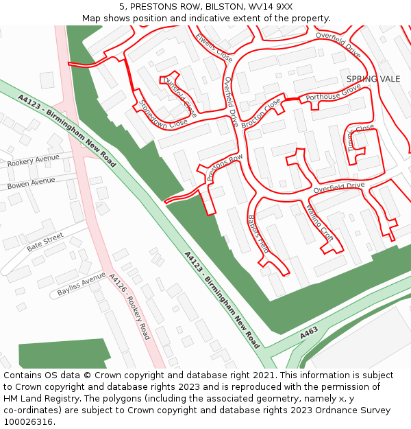 5, PRESTONS ROW, BILSTON, WV14 9XX: Location map and indicative extent of plot
