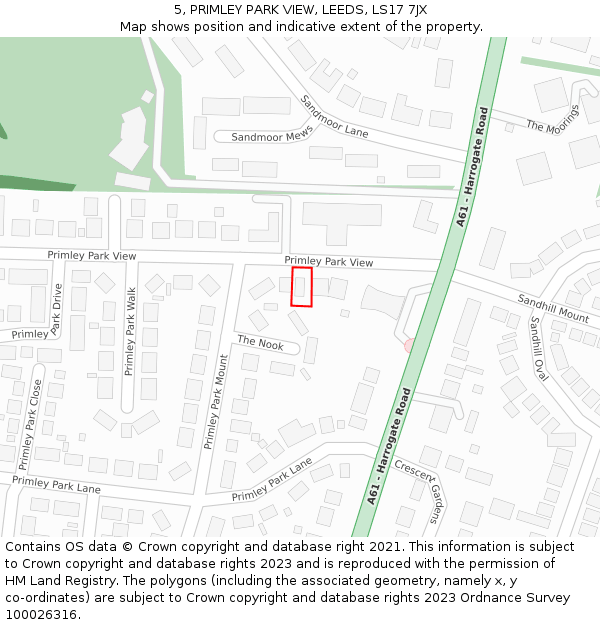 5, PRIMLEY PARK VIEW, LEEDS, LS17 7JX: Location map and indicative extent of plot