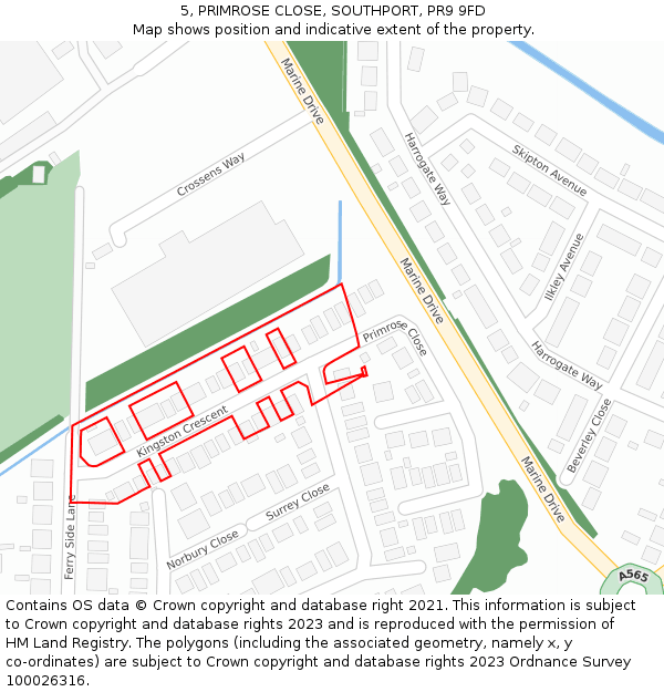 5, PRIMROSE CLOSE, SOUTHPORT, PR9 9FD: Location map and indicative extent of plot