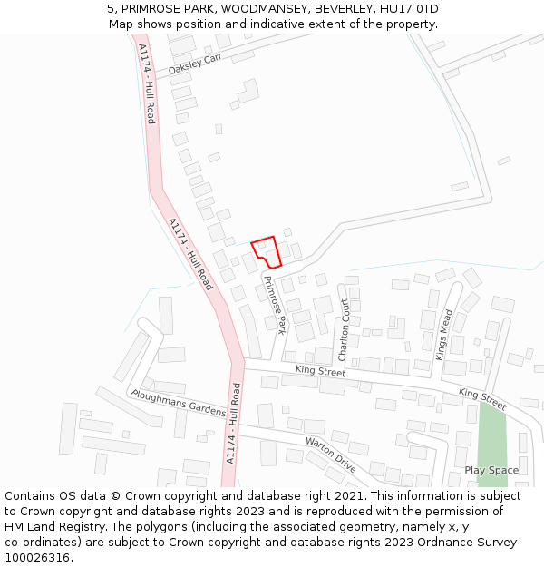 5, PRIMROSE PARK, WOODMANSEY, BEVERLEY, HU17 0TD: Location map and indicative extent of plot
