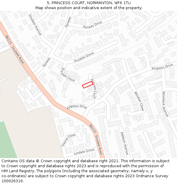 5, PRINCESS COURT, NORMANTON, WF6 1TU: Location map and indicative extent of plot