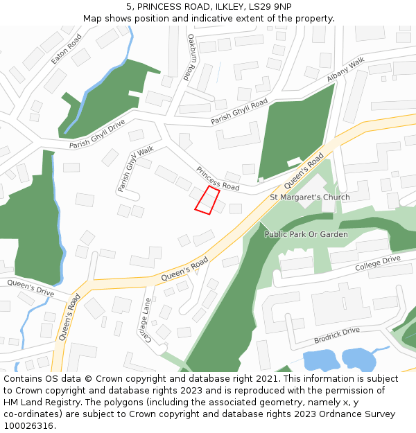 5, PRINCESS ROAD, ILKLEY, LS29 9NP: Location map and indicative extent of plot