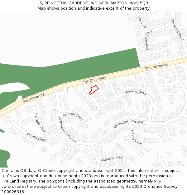 5, PRINCETON GARDENS, WOLVERHAMPTON, WV9 5QR: Location map and indicative extent of plot