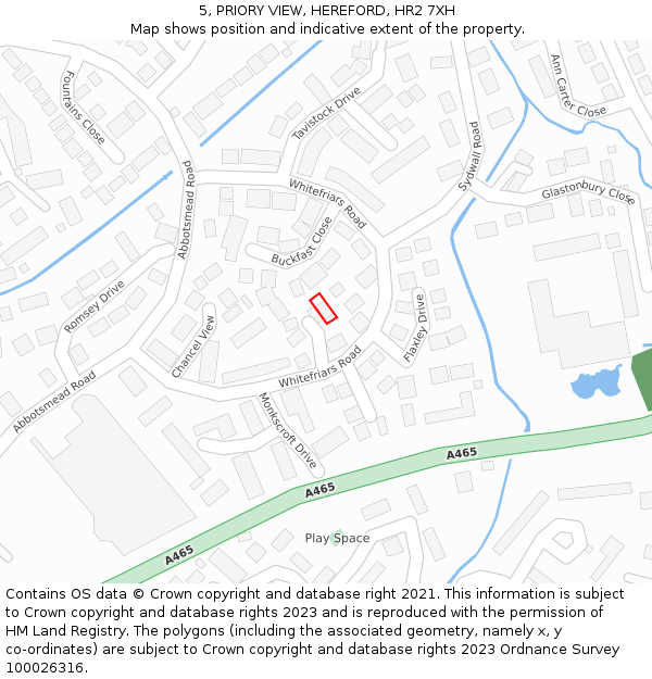 5, PRIORY VIEW, HEREFORD, HR2 7XH: Location map and indicative extent of plot