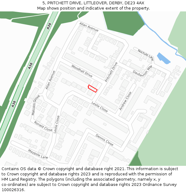 5, PRITCHETT DRIVE, LITTLEOVER, DERBY, DE23 4AX: Location map and indicative extent of plot