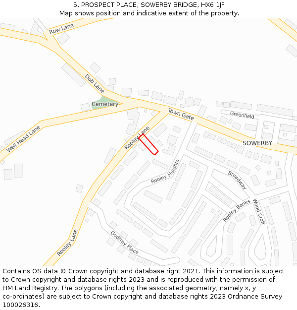 5, PROSPECT PLACE, SOWERBY BRIDGE, HX6 1JF: Location map and indicative extent of plot