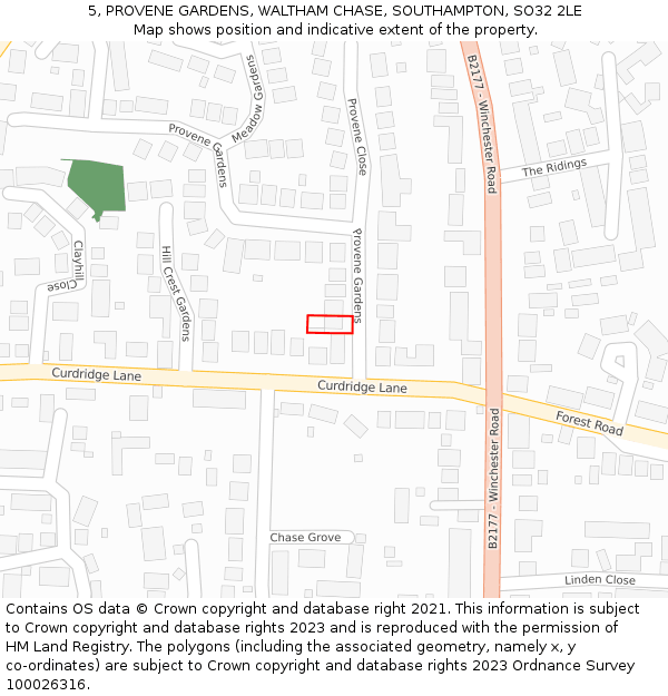 5, PROVENE GARDENS, WALTHAM CHASE, SOUTHAMPTON, SO32 2LE: Location map and indicative extent of plot