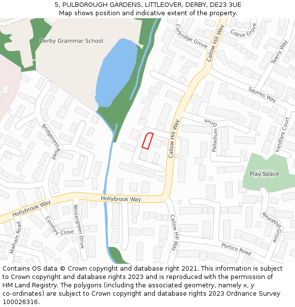5, PULBOROUGH GARDENS, LITTLEOVER, DERBY, DE23 3UE: Location map and indicative extent of plot