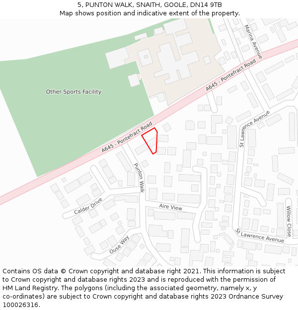 5, PUNTON WALK, SNAITH, GOOLE, DN14 9TB: Location map and indicative extent of plot