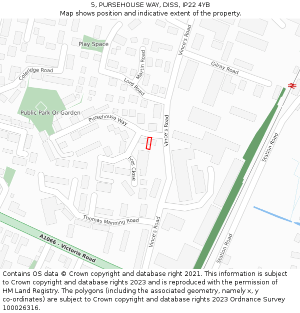 5, PURSEHOUSE WAY, DISS, IP22 4YB: Location map and indicative extent of plot