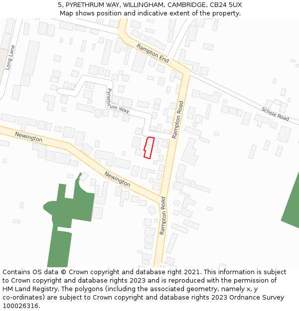 5, PYRETHRUM WAY, WILLINGHAM, CAMBRIDGE, CB24 5UX: Location map and indicative extent of plot