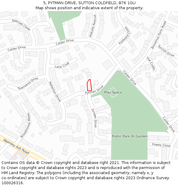 5, PYTMAN DRIVE, SUTTON COLDFIELD, B76 1GU: Location map and indicative extent of plot