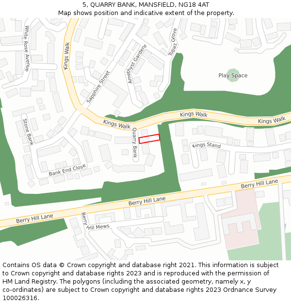 5, QUARRY BANK, MANSFIELD, NG18 4AT: Location map and indicative extent of plot
