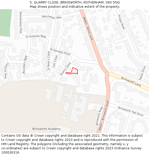 5, QUARRY CLOSE, BRINSWORTH, ROTHERHAM, S60 5NQ: Location map and indicative extent of plot