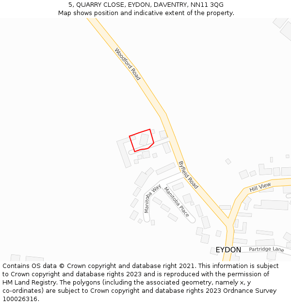 5, QUARRY CLOSE, EYDON, DAVENTRY, NN11 3QG: Location map and indicative extent of plot