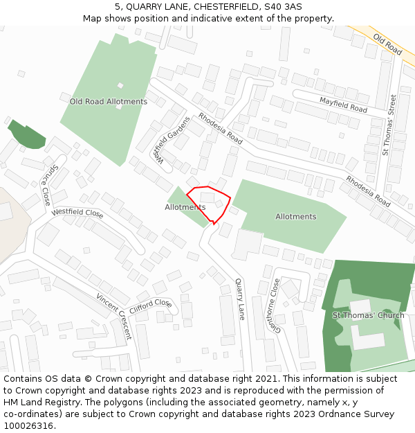5, QUARRY LANE, CHESTERFIELD, S40 3AS: Location map and indicative extent of plot