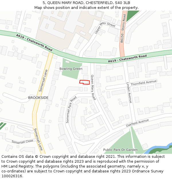 5, QUEEN MARY ROAD, CHESTERFIELD, S40 3LB: Location map and indicative extent of plot