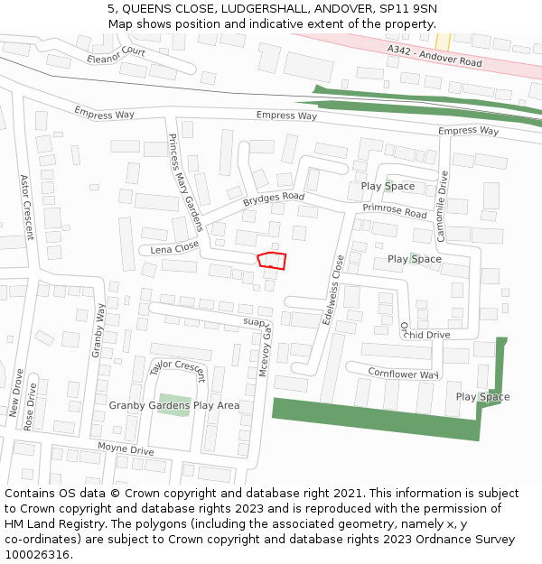 5, QUEENS CLOSE, LUDGERSHALL, ANDOVER, SP11 9SN: Location map and indicative extent of plot