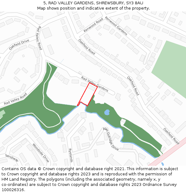 5, RAD VALLEY GARDENS, SHREWSBURY, SY3 8AU: Location map and indicative extent of plot