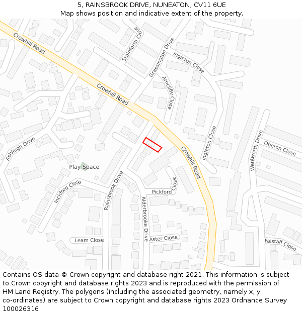 5, RAINSBROOK DRIVE, NUNEATON, CV11 6UE: Location map and indicative extent of plot