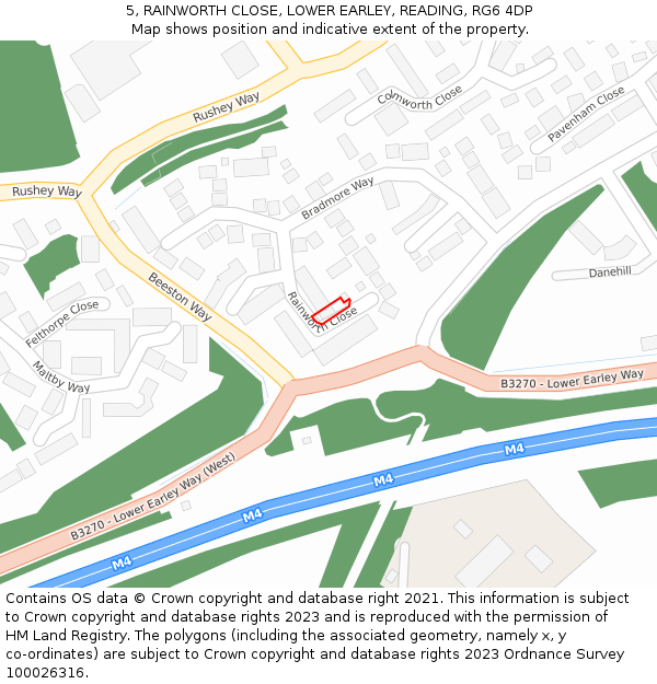 5, RAINWORTH CLOSE, LOWER EARLEY, READING, RG6 4DP: Location map and indicative extent of plot