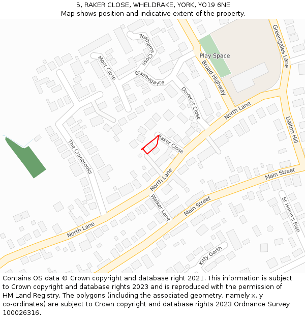 5, RAKER CLOSE, WHELDRAKE, YORK, YO19 6NE: Location map and indicative extent of plot