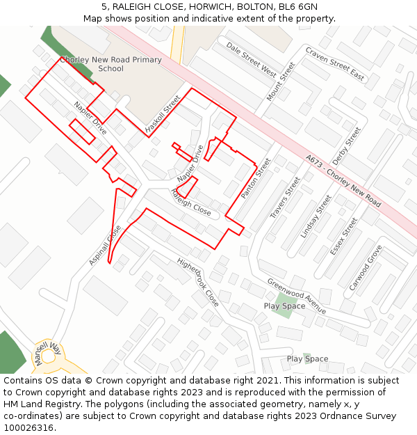 5, RALEIGH CLOSE, HORWICH, BOLTON, BL6 6GN: Location map and indicative extent of plot