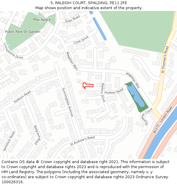 5, RALEIGH COURT, SPALDING, PE11 2FE: Location map and indicative extent of plot