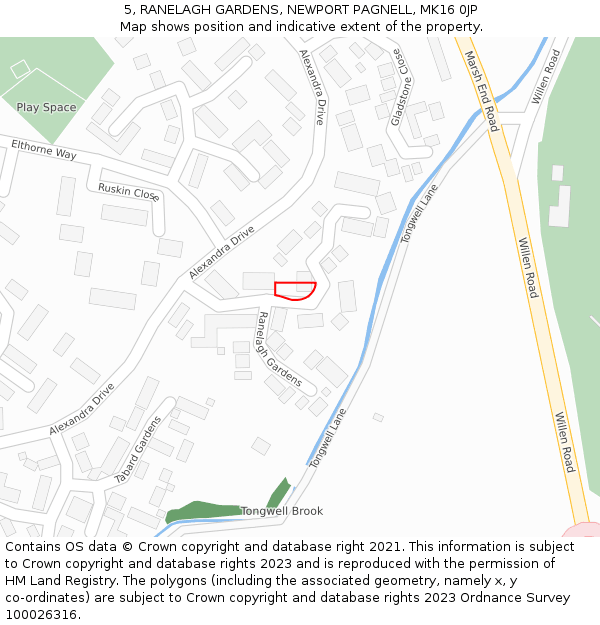 5, RANELAGH GARDENS, NEWPORT PAGNELL, MK16 0JP: Location map and indicative extent of plot