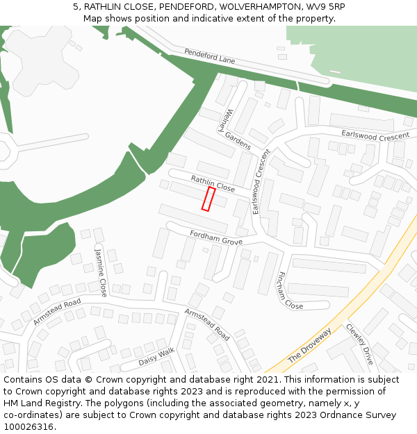 5, RATHLIN CLOSE, PENDEFORD, WOLVERHAMPTON, WV9 5RP: Location map and indicative extent of plot