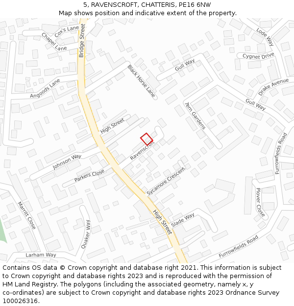 5, RAVENSCROFT, CHATTERIS, PE16 6NW: Location map and indicative extent of plot