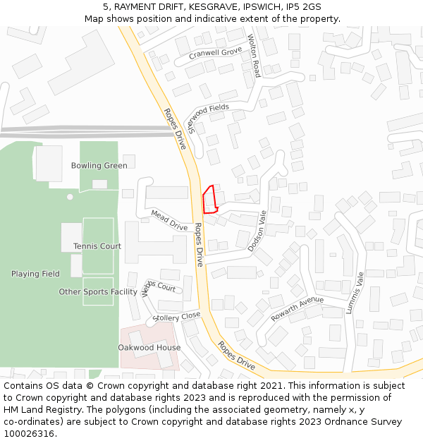 5, RAYMENT DRIFT, KESGRAVE, IPSWICH, IP5 2GS: Location map and indicative extent of plot