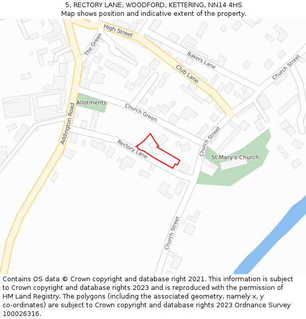 5, RECTORY LANE, WOODFORD, KETTERING, NN14 4HS: Location map and indicative extent of plot