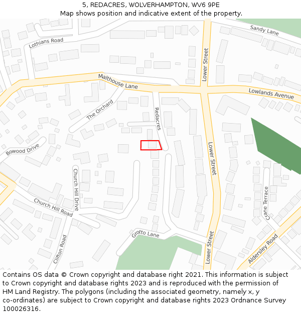 5, REDACRES, WOLVERHAMPTON, WV6 9PE: Location map and indicative extent of plot