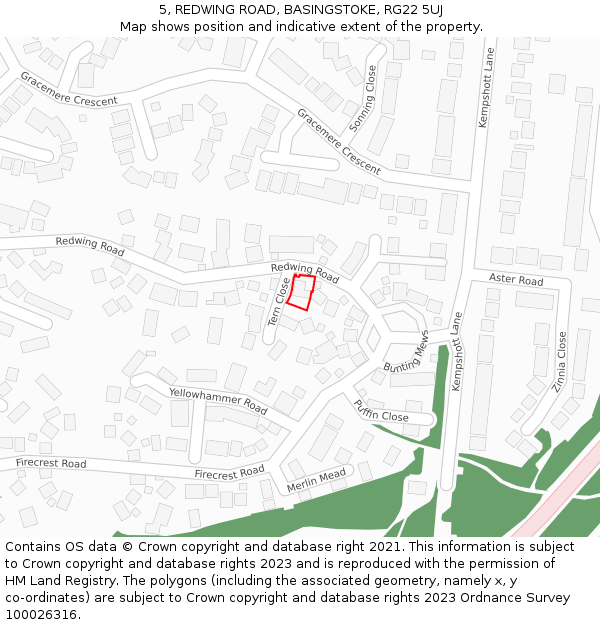 5, REDWING ROAD, BASINGSTOKE, RG22 5UJ: Location map and indicative extent of plot