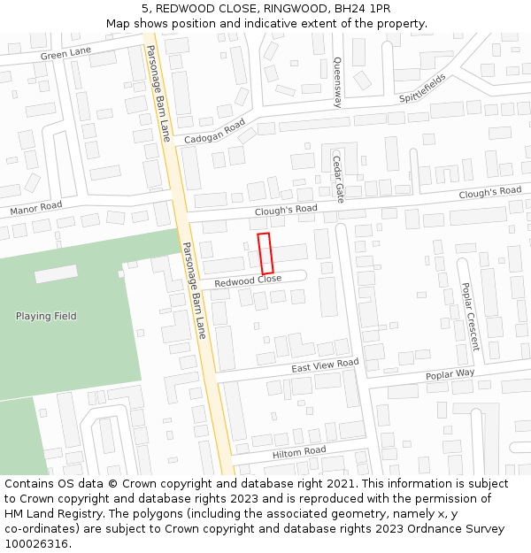 5, REDWOOD CLOSE, RINGWOOD, BH24 1PR: Location map and indicative extent of plot