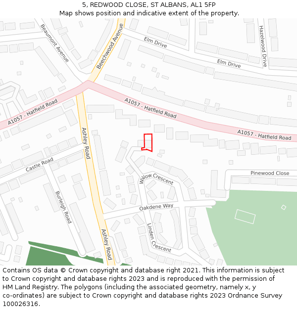 5, REDWOOD CLOSE, ST ALBANS, AL1 5FP: Location map and indicative extent of plot