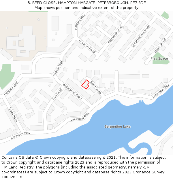 5, REED CLOSE, HAMPTON HARGATE, PETERBOROUGH, PE7 8DE: Location map and indicative extent of plot