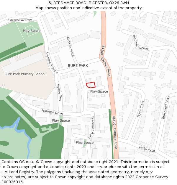 5, REEDMACE ROAD, BICESTER, OX26 3WN: Location map and indicative extent of plot