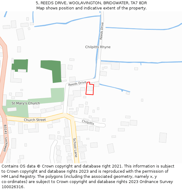5, REEDS DRIVE, WOOLAVINGTON, BRIDGWATER, TA7 8DR: Location map and indicative extent of plot