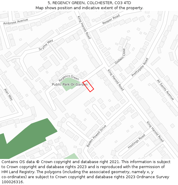5, REGENCY GREEN, COLCHESTER, CO3 4TD: Location map and indicative extent of plot