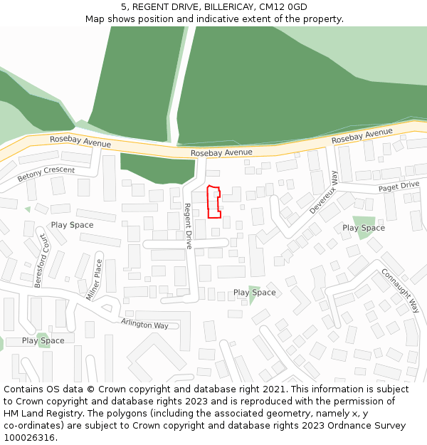 5, REGENT DRIVE, BILLERICAY, CM12 0GD: Location map and indicative extent of plot