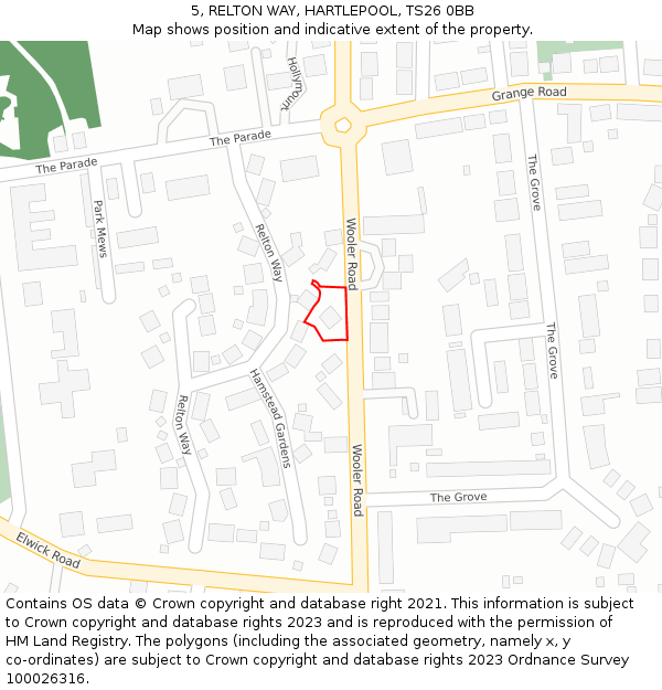 5, RELTON WAY, HARTLEPOOL, TS26 0BB: Location map and indicative extent of plot
