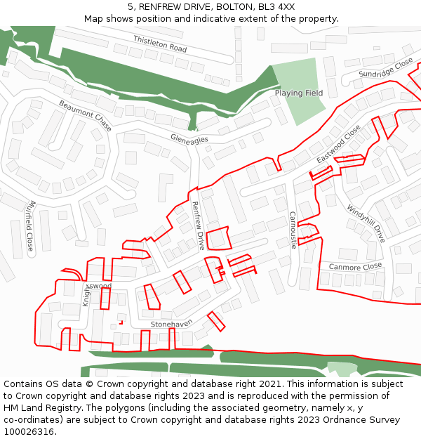 5, RENFREW DRIVE, BOLTON, BL3 4XX: Location map and indicative extent of plot